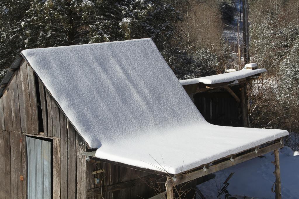 blanket of snow on shed roof