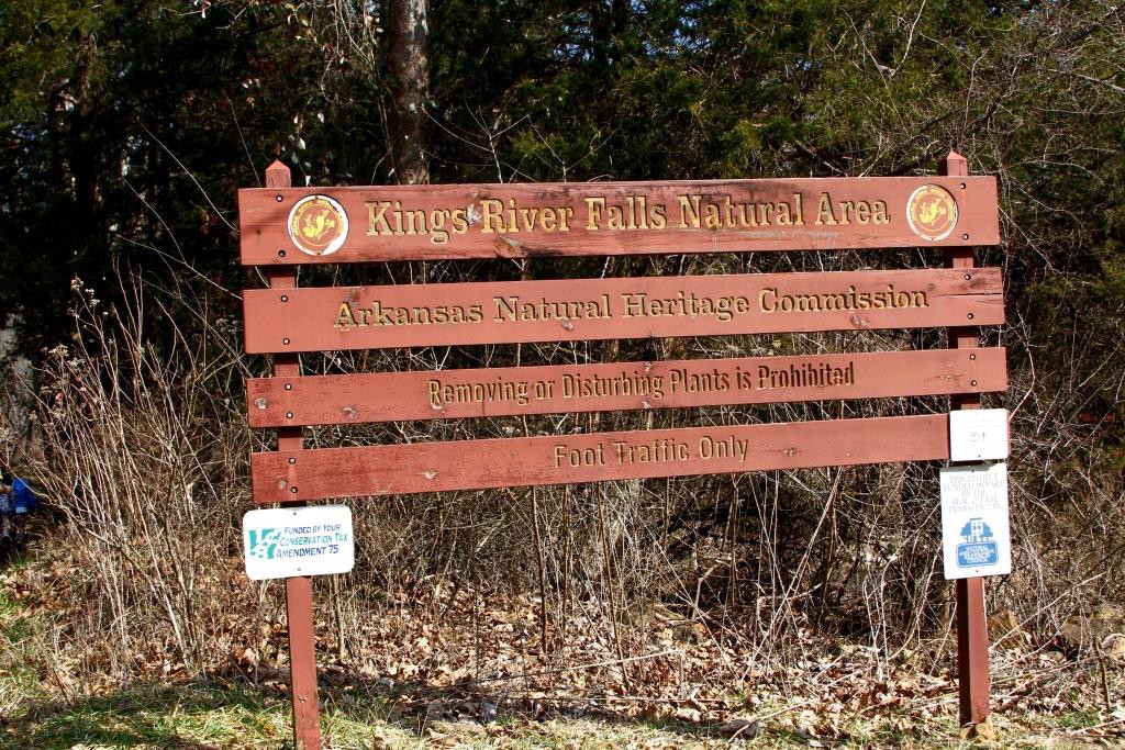 The sign marking the trail head to the Kings River Falls Natural Area.