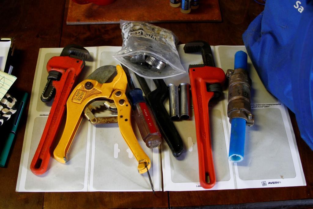 tools for working on the spring fed water line