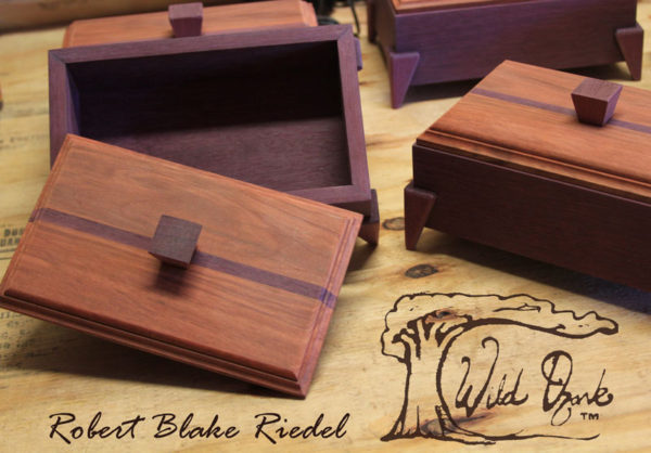 The first series of handcrafted keepsake boxes by Robert Blake Riedel. Purple Heart and Chokte Kok.