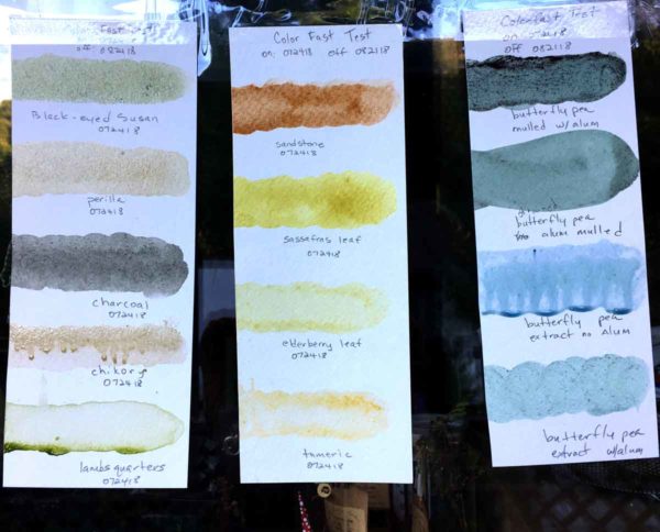 All the colors I have so far, hanging in the light for four weeks to test stability.