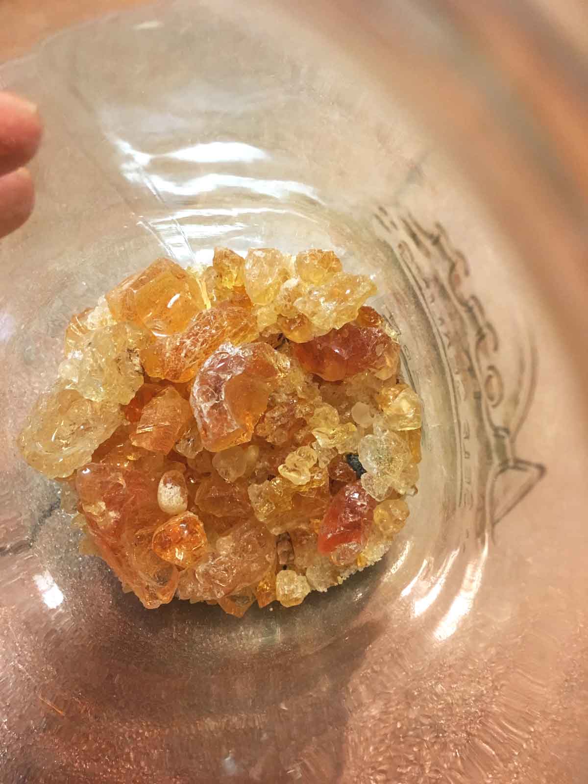 Chunks of gum Arabic that I use for making media for my handmade watercolor paints.