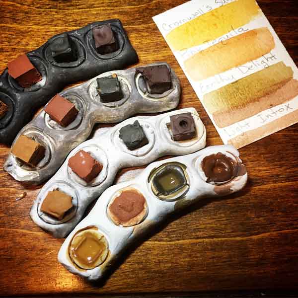 Paleo Paint Mini's in wood-fired ceramic trays. (tray color varies due to the firing method)