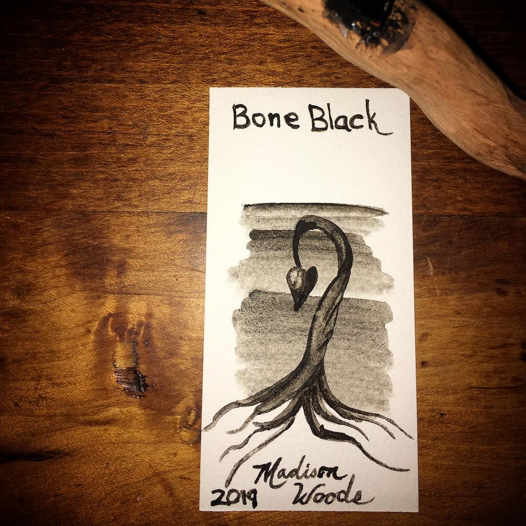 A sample drawing made with fresh bone black watercolor paint.