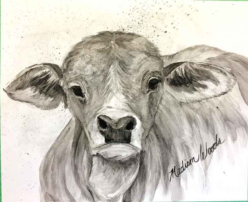 Decorate with nature using this sweet"Brahman Baby" painting in bone black, creek shale, and willow black..