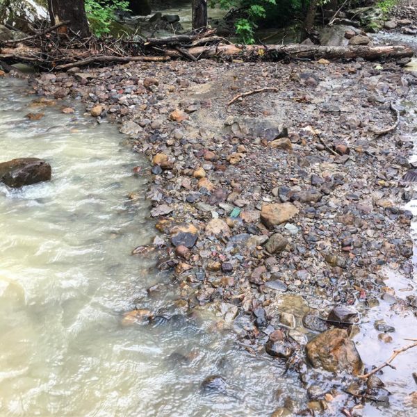 This gravel bar left behind after the flooding is an excellent place for gathering earth pigments.