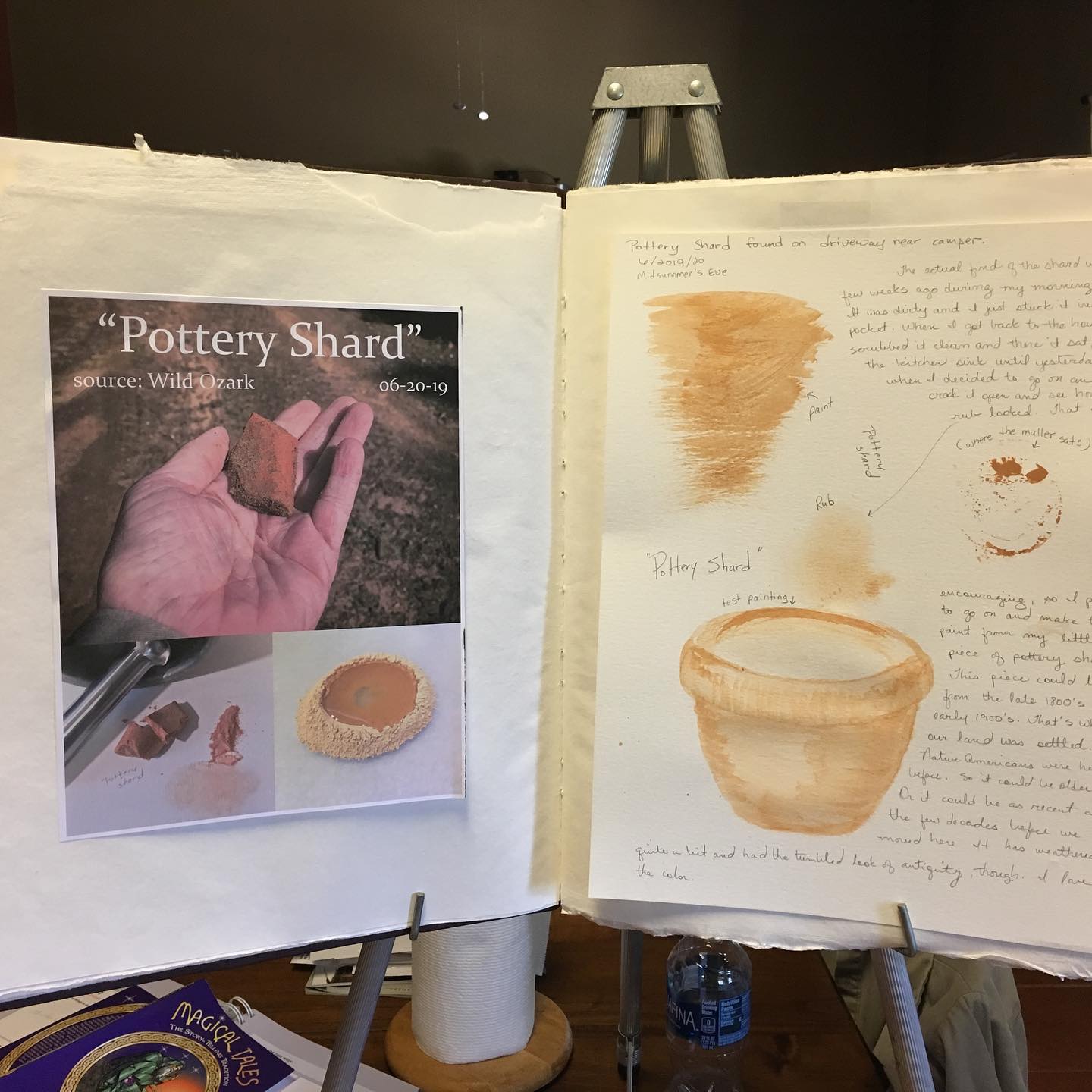 My journal entry about paint made from a pottery shard.