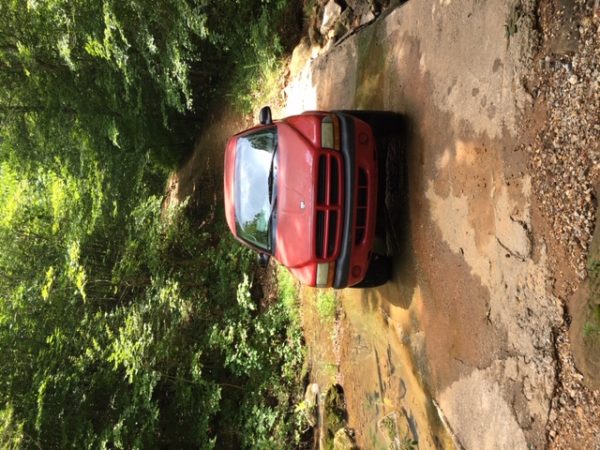 Crossing the concrete creek ford.