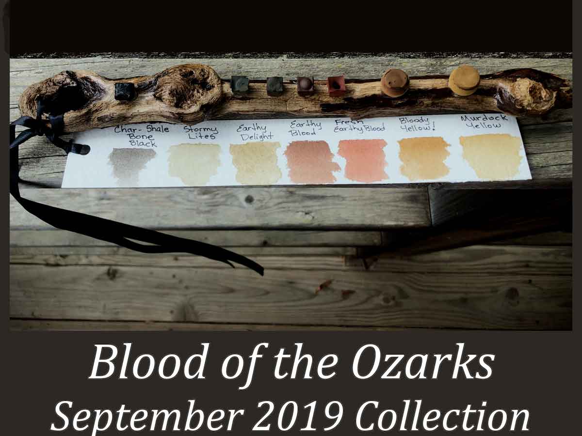 Ozark pigment watercolor collection no. 1, Sept. 2019. Blood of the Ozarks Driftwood Palette No. 1.
