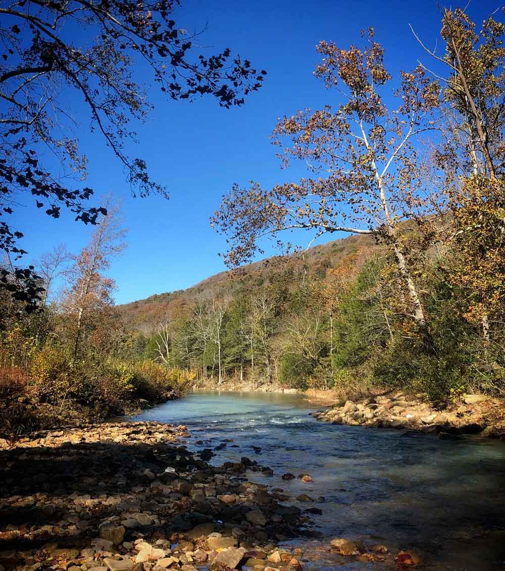 Felkins creek. One of many beautiful scenes in the area you'll see while searching for properties for sale near Kingston, AR.