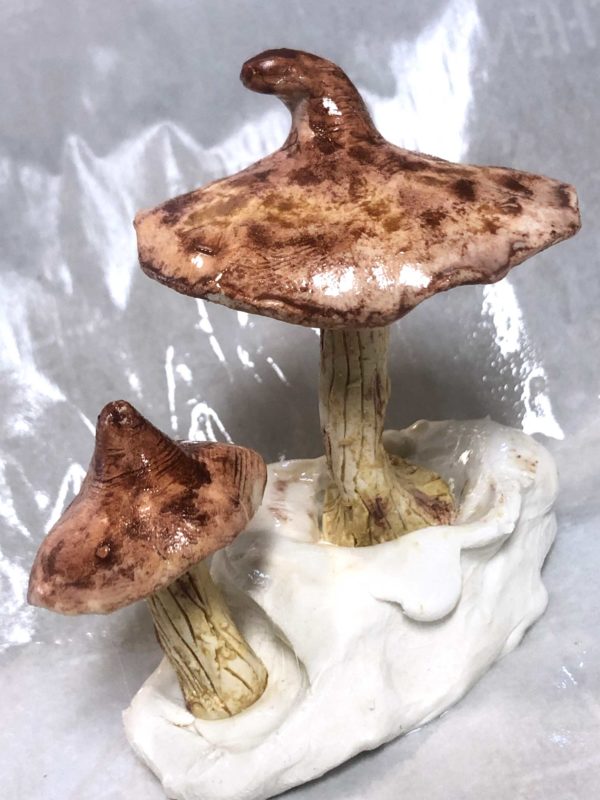 Some of the busy-ness today went toward these mushrooms. Sculpted with polymer clay, painted with Ozark pigments.