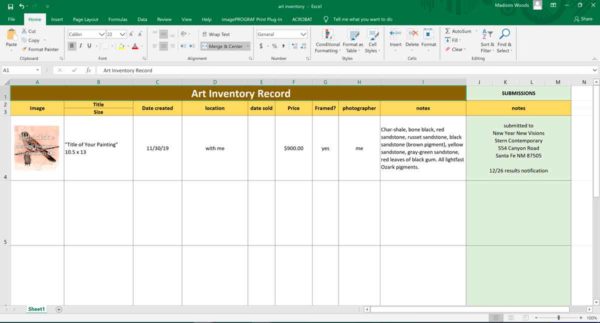 art inventory spreadsheet