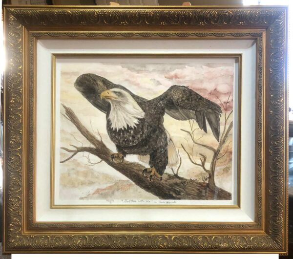 Proving Her Mettle A bald eagle painting, dominant female defending her space. Features handmade watercolors by Madison Woods. All colors are hand-foraged Ozark pigments.