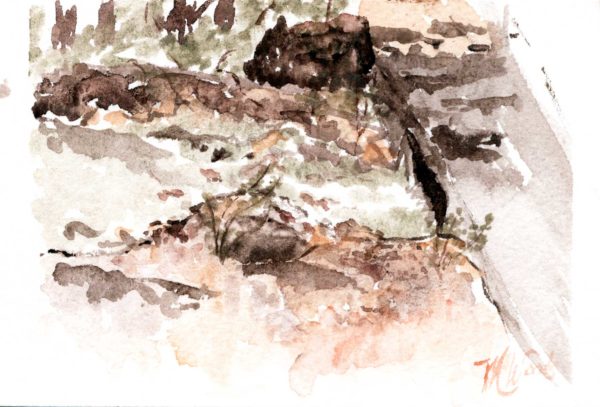 The horizontal version of Felkins creek in Madison county Arkansas. An original painting by Madison Woods.