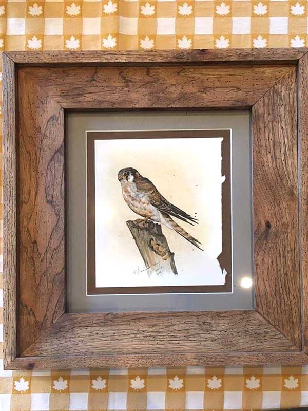 The first work of art I'd ever sold was this Kestrel No. 3. This gorgeous frame was handmade from distressed pecan by Karl Boutte in Kingston, Arkansas.