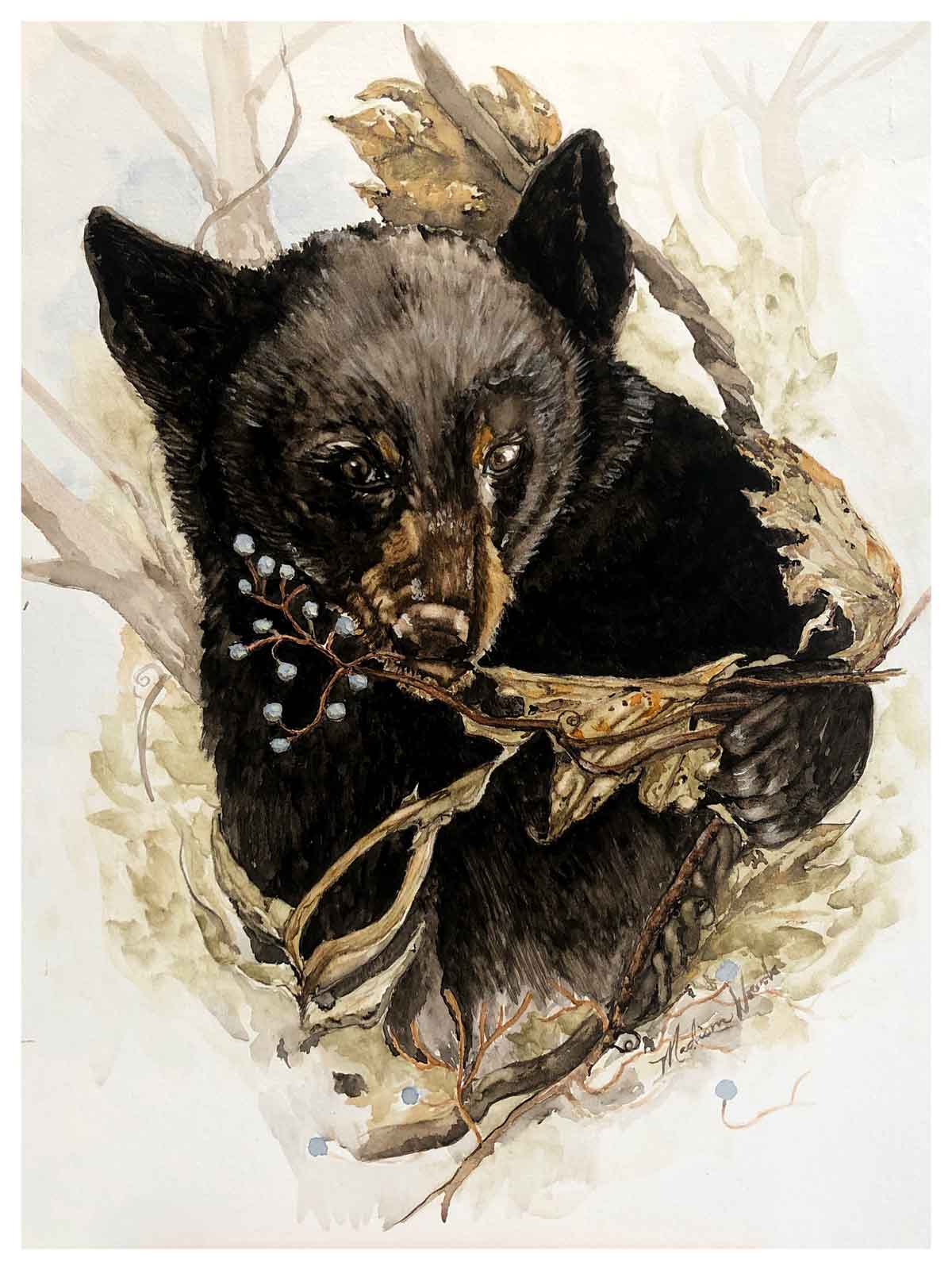 The bear painting by Madison Woods.
