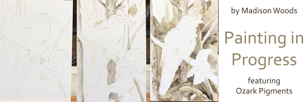 I'm painting a yellow billed cuckoo, or rain crow with my Ozark pigments.