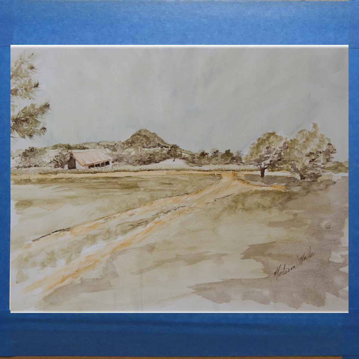 Painting of a farm.
