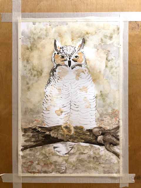 Just getting started on this Great Horned Owl painting.