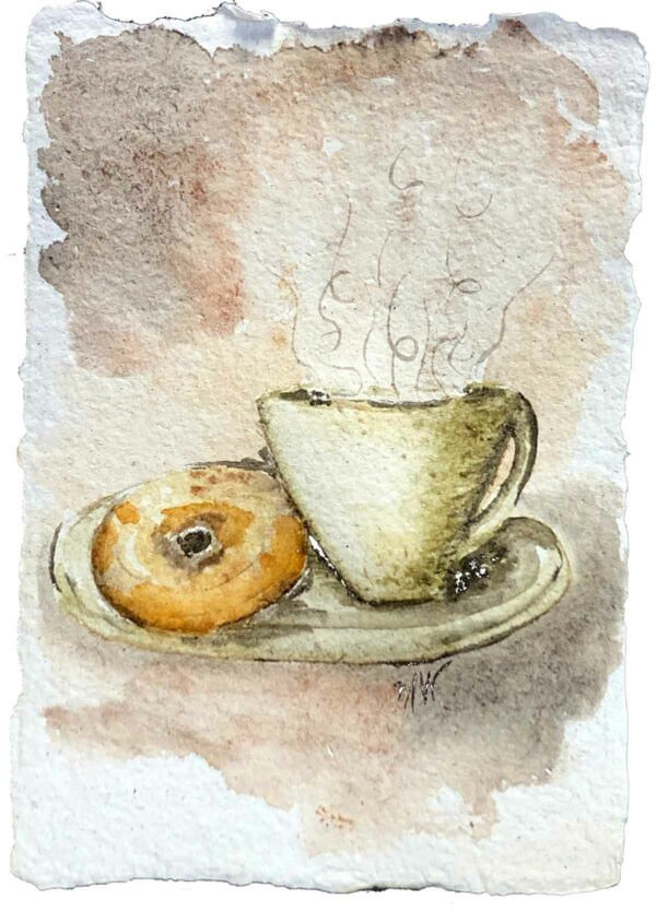 Donut and coffee, by Madison Woods