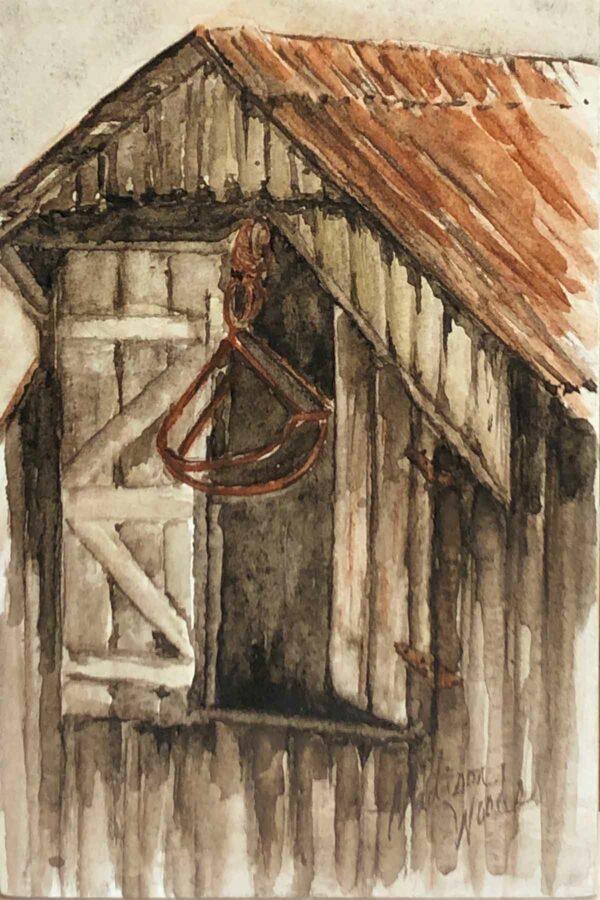 Hay Loft Doors, a small varnished watercolor.