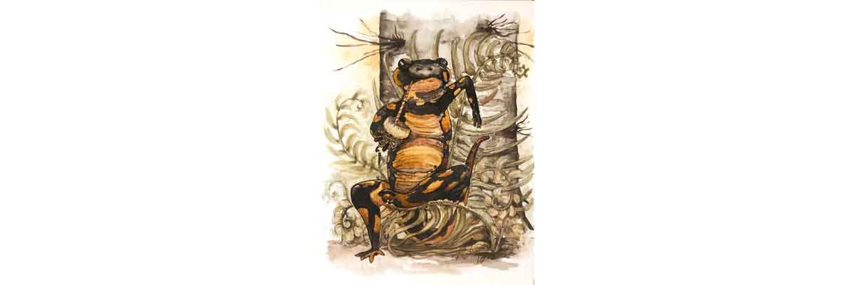 Header image for my art in progress post about my painting of the orange spotted salamander named Sally.