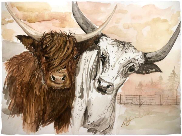 Best Friends, in watercolors made from Ozark pigments.
