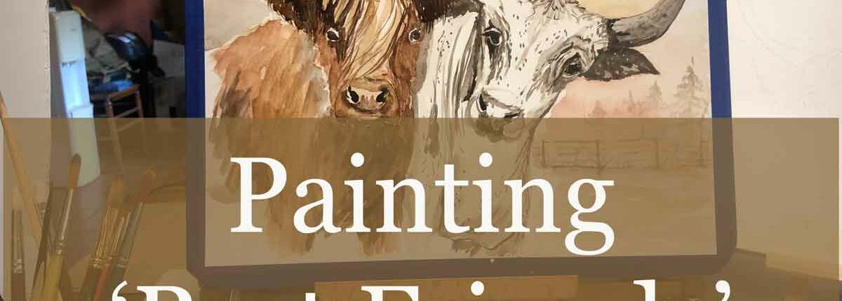 A painting of a highlander and longhorn in Ozark pigments by Madison Woods.