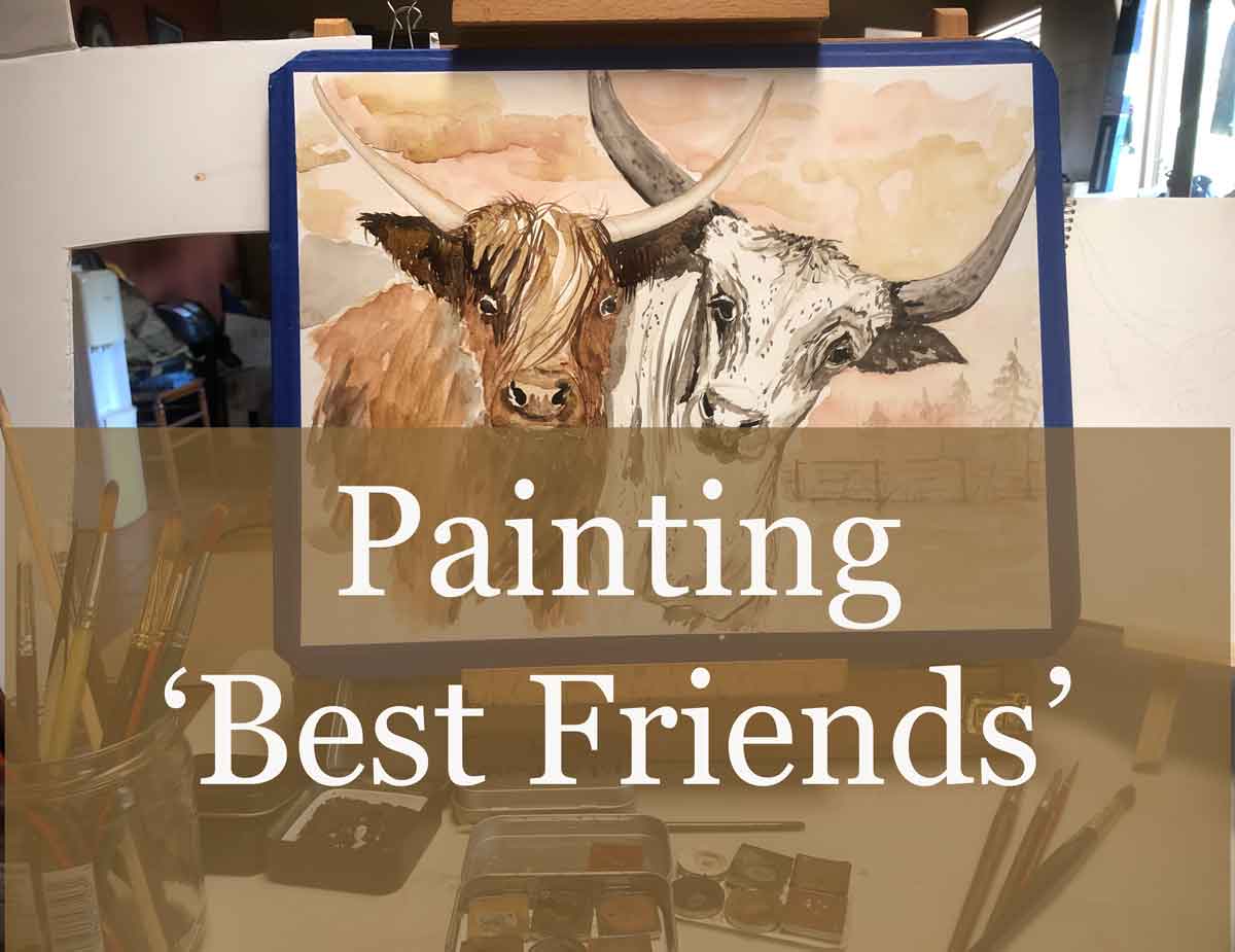 A painting of a highlander and longhorn in Ozark pigments by Madison Woods.