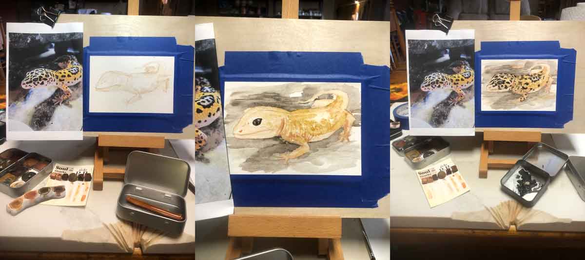 The second of the gecko paintings in progress.