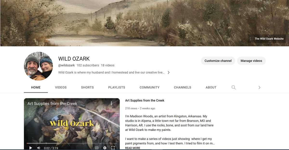 A screenshot of the Wild Ozark YouTube Channel, linked to youtube.com/@wildozark