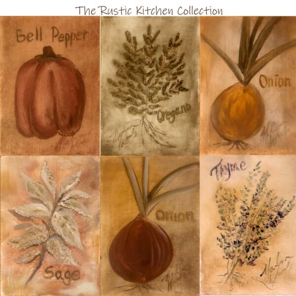A collection of six 5 x 7's in rustic colors is the perfect unique art for your kitchen.