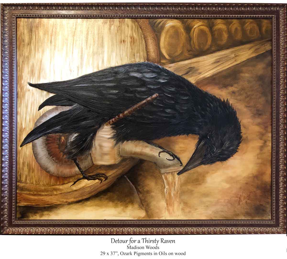 My raven painting in a repurposed frame of excellent quality. My art is Slow Art and Back to Nature Art.