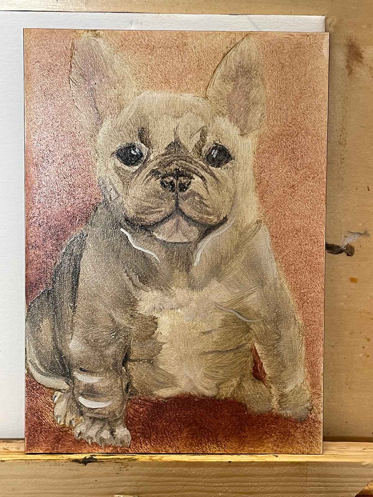 Now it looks more like I'm painting a French bulldog pup. It was looking pretty scary before.