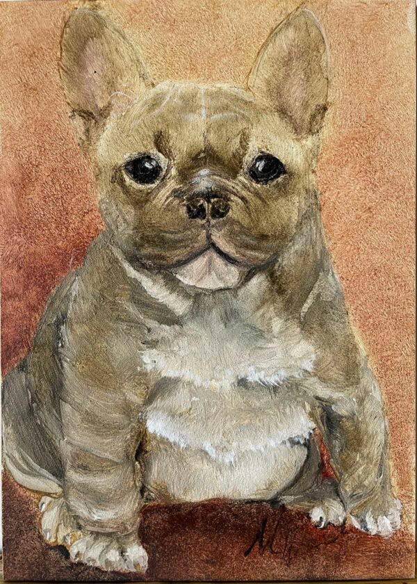 Hugo, a painting of a French Bulldog puppy.