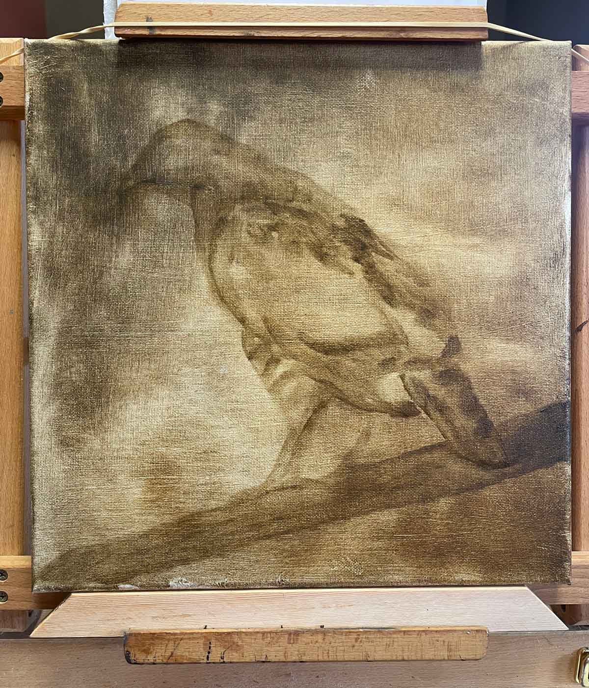 The first strokes on my broad-winged hawk painting.