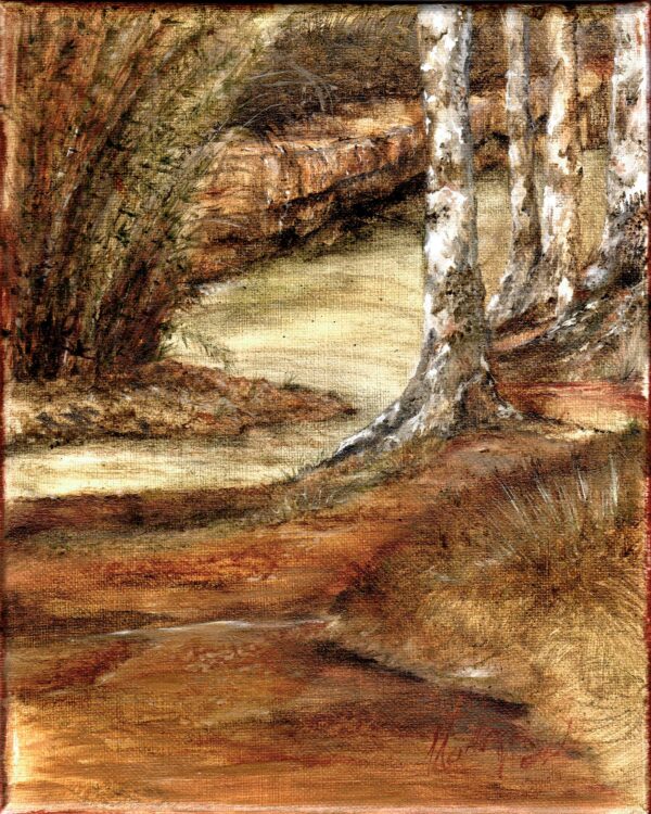 Creekside imaginary scene with sycamores.