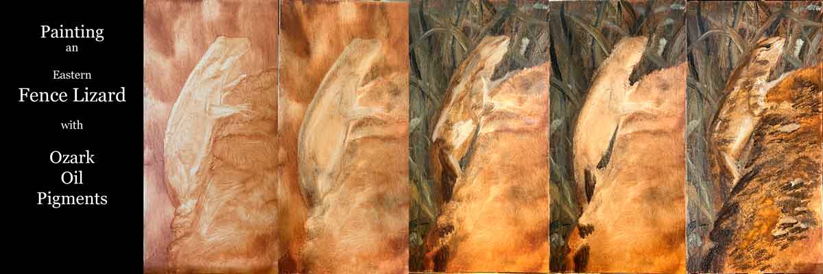 The progression page header for my painting of a fence lizard.