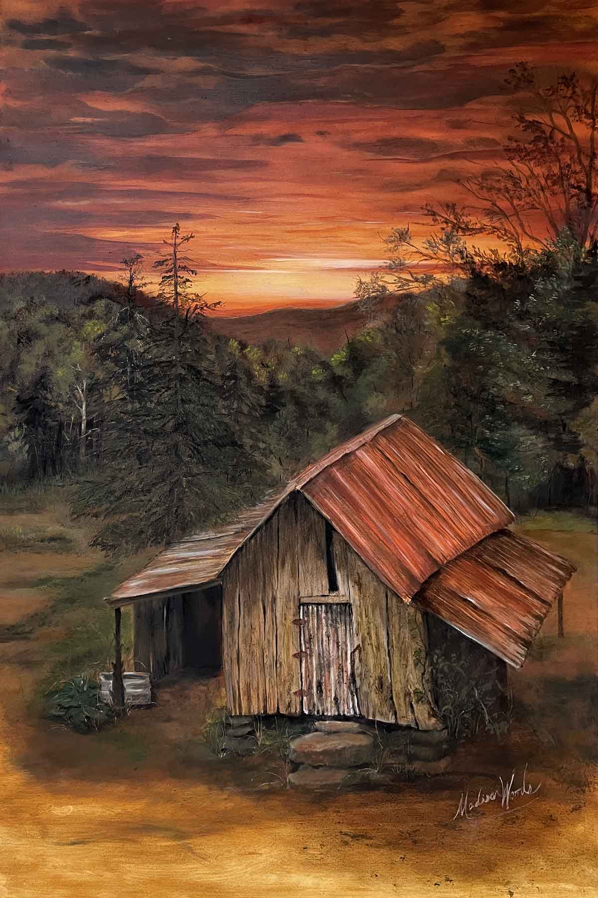 Old Shed with Red Sunset | Painting in Progress | Wild Ozark™